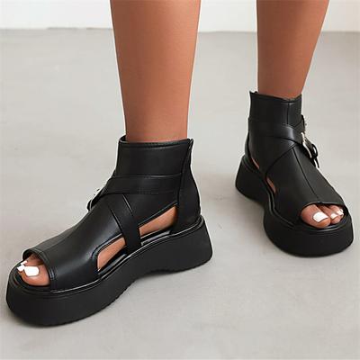 Lässige Plateau Damen Sandalen Sommerschuhe 2025 Schnalle Ausschnitte Schwarz Braun Keilabsätze Gladiator Schuhwerk Schuhe Damen