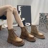 Thick-soled Martin Boots Women's Thick-heeled Cotton Boots Autumn and Winter New Versatile Velvet Thermal Locomotive Short Boots Women