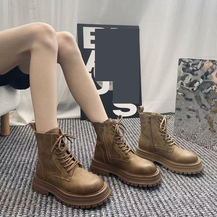 Thick-soled Martin Boots Women's Thick-heeled Cotton Boots Autumn and Winter New Versatile Velvet Thermal Locomotive Short Boots Women