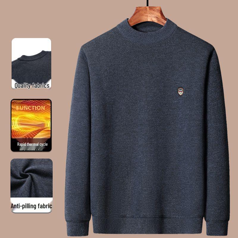 

Dad s Velvet-Lined Winter Sweater: Warm and Thick Cardigan for Middle-Aged and Elderly Men Crew Neck Dark Gray Spring/Autumn