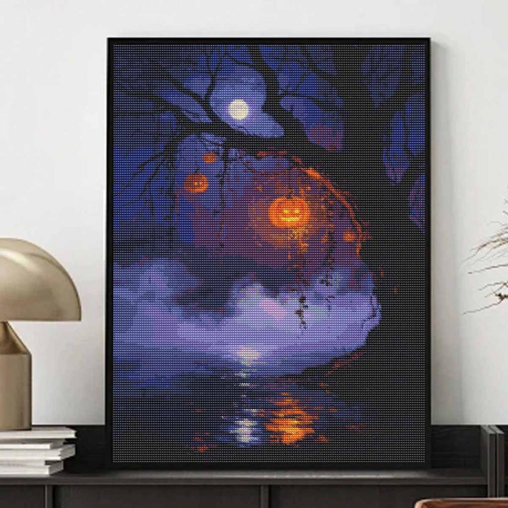 DIY Full Drill Diamond Painting Kit Halloween Pumpkin Night Scene Rhinestone Canvas Art Relaxing Handmade Gift for Adults