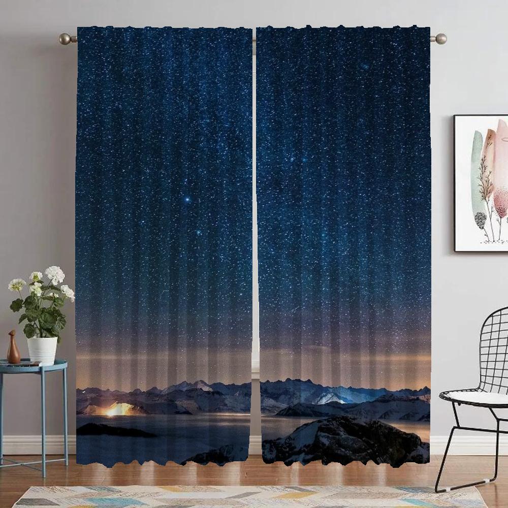 Livingroom Space Home Interior Draperies 2 Panels Covers Sheer for Bedroom Window Drapery for Starry Sky Divider Cooking Room Draperies ideal