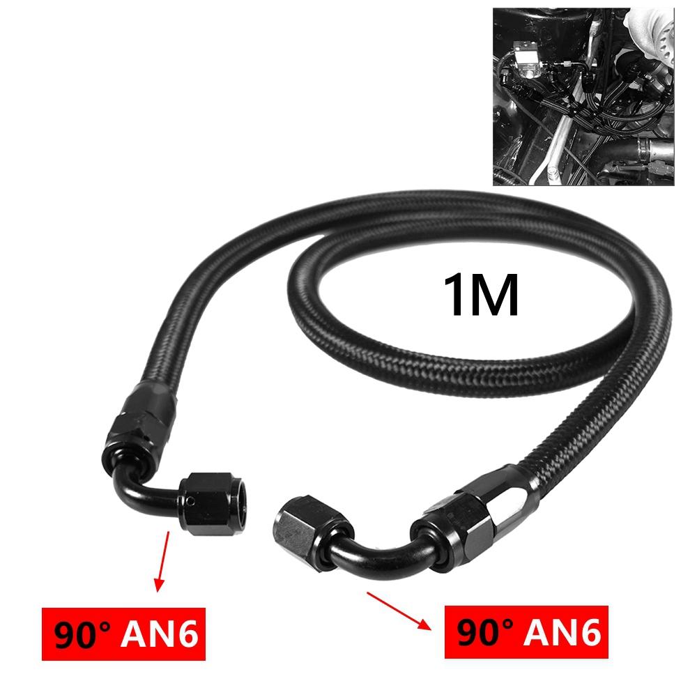 1M 6AN AN6 Schwarz Geflochten Öl Kraftstoff Fittings Schlauchanschluss 90+90 Grad Öladapter-Kit Öl Kraftstoffschlauchleitung