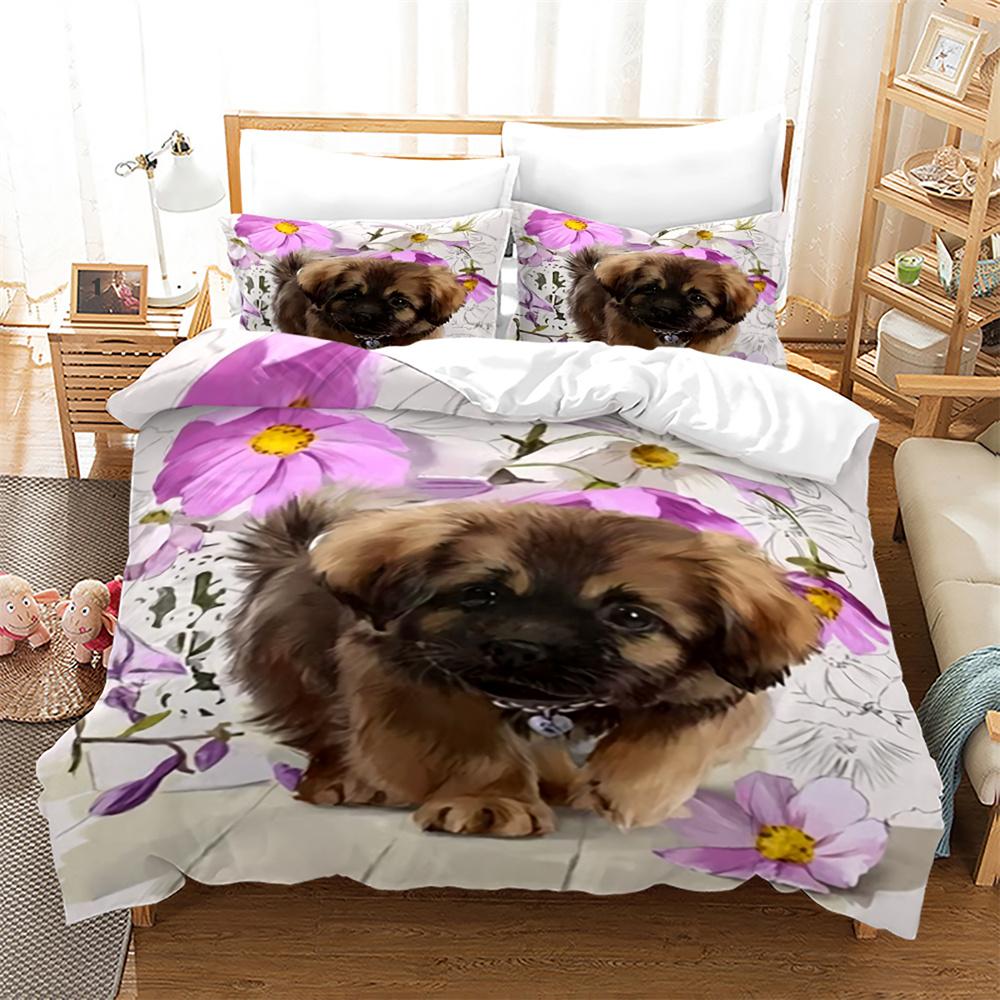 Dog And Cat Duvet Cover Set 3D Print Cute Kawaii Animals King Queen Size Polyester Comforter Cover For Kid Boy Girl Bedding Set