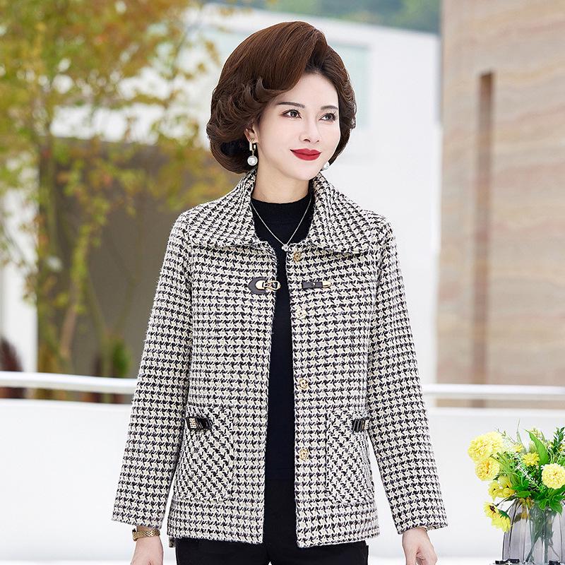 2025 Fashionable Plaid Woolen Jacket for Women, Perfect for Middle-Aged Moms and Seniors