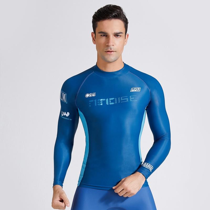 Mens Long Sleeve UPF 50 Rash Guard Swim Shirt Board Shorts Set Snorkeling Surfing Swimming