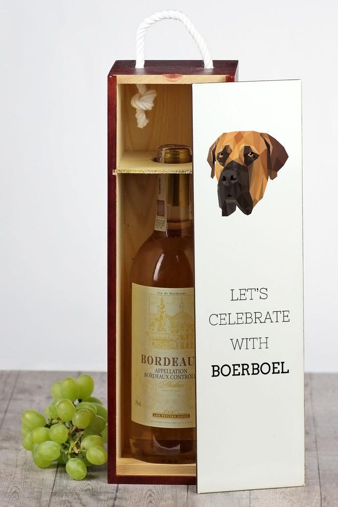 Boerboel, Mastif Południowoafrykański - Geometryczne Pudełko Ze Zdjęciem I Napisem Na Wino Marki Art-Dog