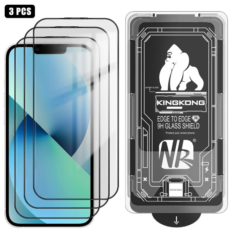 3 Stück staubfreie 3D-Kanten HD galvanisierte explosionsgeschützte gehärtete Glasfolie für iPhone 13 Pro Max, Anti-Fingerabdruck-Bildschirmschutz
