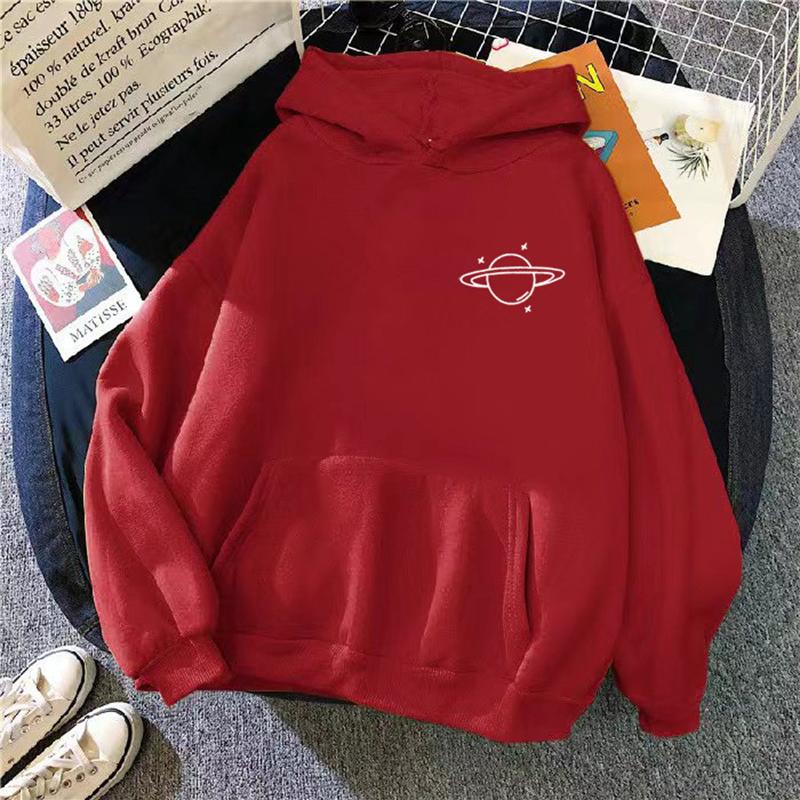 Sweatshirts Velvet Winter Women's Cute Saturn Printing Hooded Female 2025 Thicken Warm Casual Loose Hoodies Lady Autumn Tops