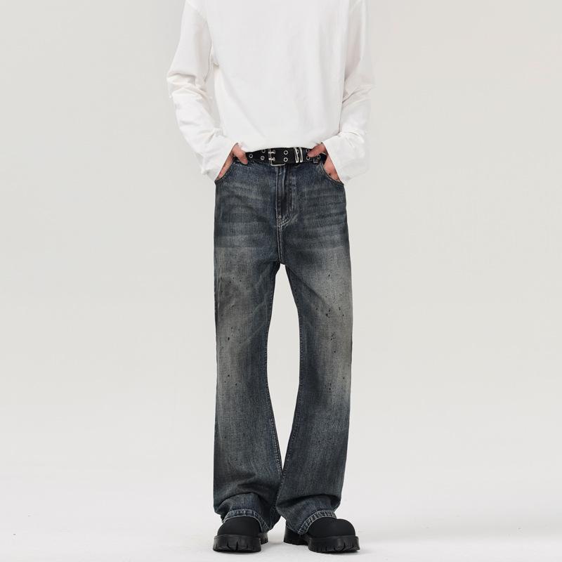 

JIAMU Godox Мужские выстиранные серые рваные джинсы кэжуал клеш Double Extra Large темно-синий