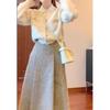 2024 Autumn/Winter Fragrant Style Three-Piece Set: Sweater Coat, Shirt, and Pleated Midi Skirt for Women
