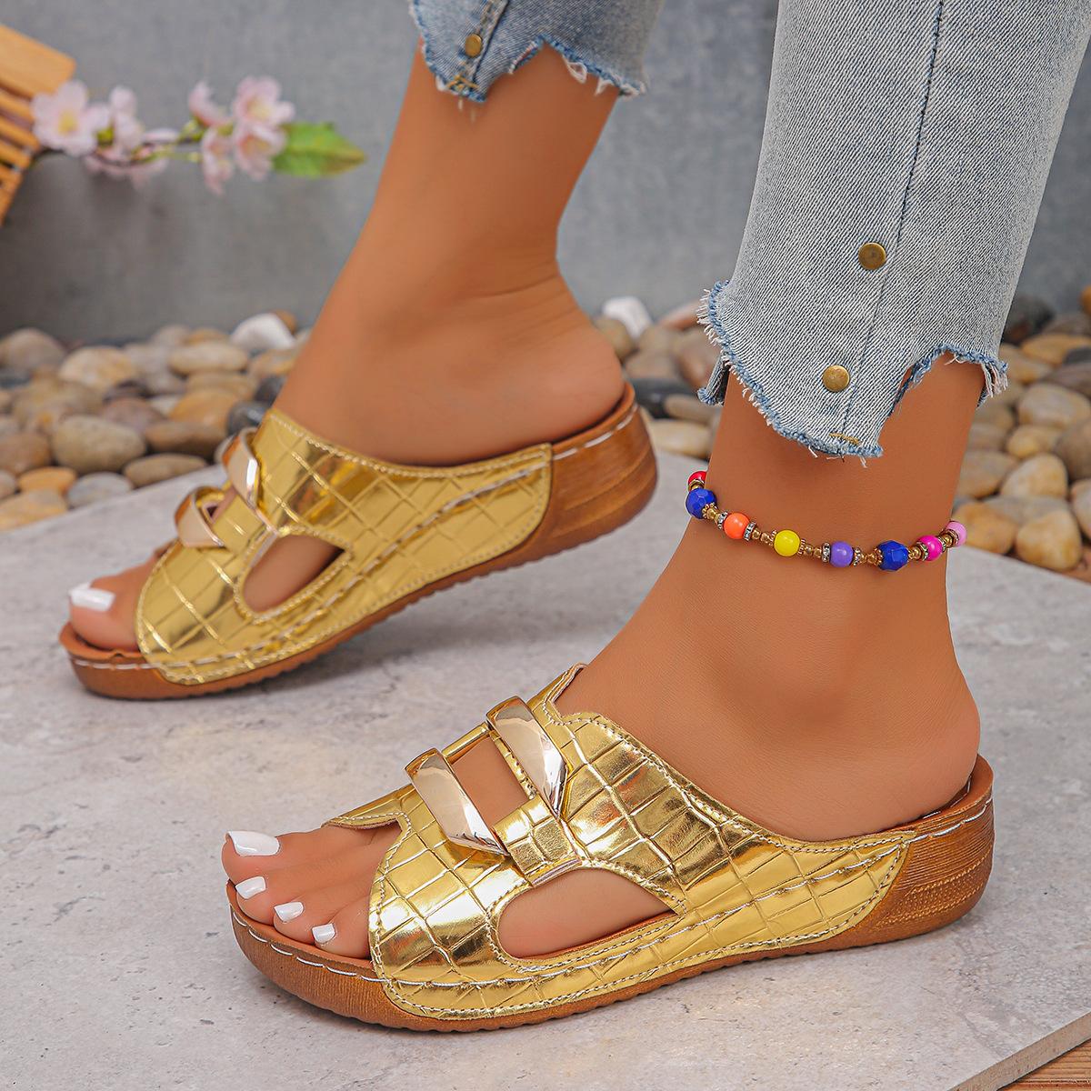 

Fashion Summer Fashion Women Peep Toe Wedges Platform Slip on Slippers Women Plus Size Shoes for Women 36-43 Beach Sandals 43 золотой
