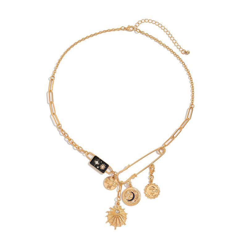 

Xingyue round Pin Cross Chain Necklace Female Fashion Fashionable Asymmetric Design Graceful Personality Clavicle Chain Jewelry Gold