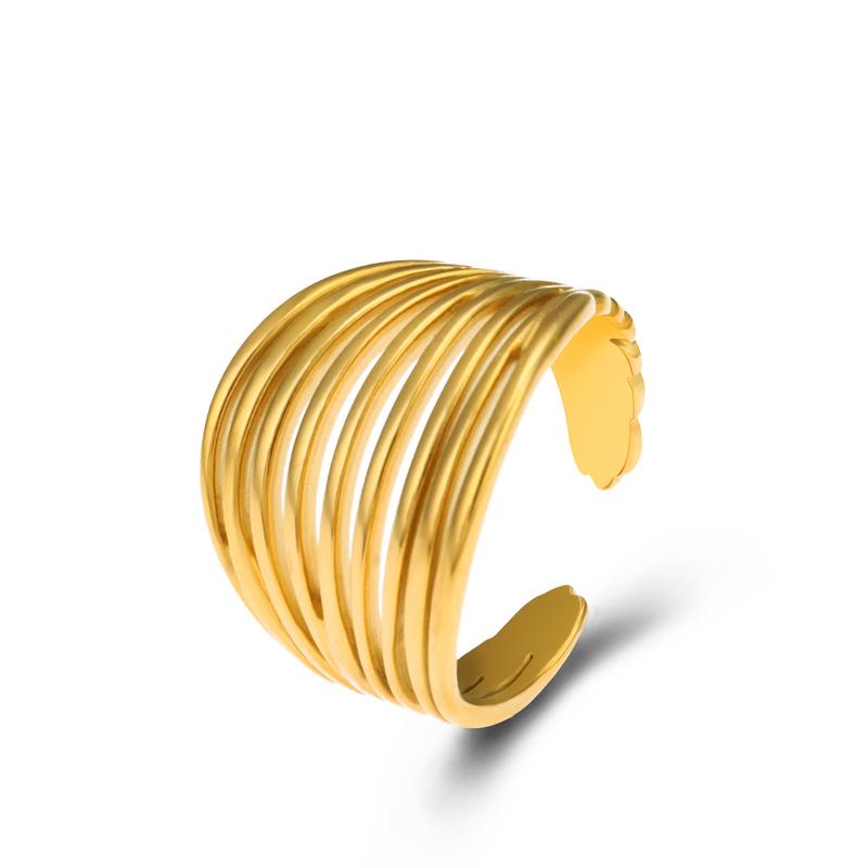 Adjustable Irregular Titanium Steel Gold-Plated Ring Set One Size