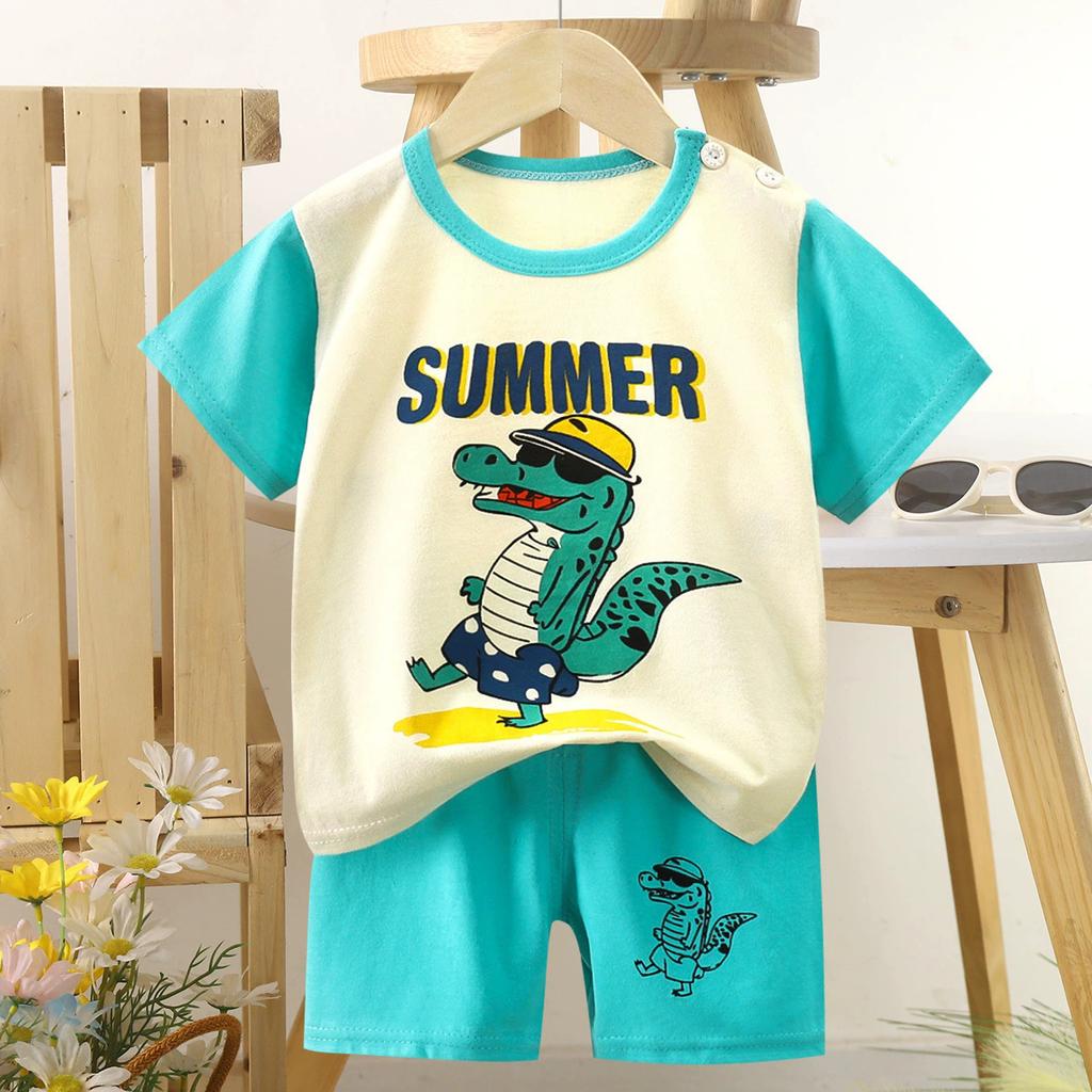Set di Abbigliamento Estivo per Bambini Set T-shirt a Maniche Corte con Stampa di Animali Cartoni Animati Pantaloncini 2 Pezzi per Bambini e Bambine Morbido Cotone Abbigliamento Casual Quotidiano per Bambini