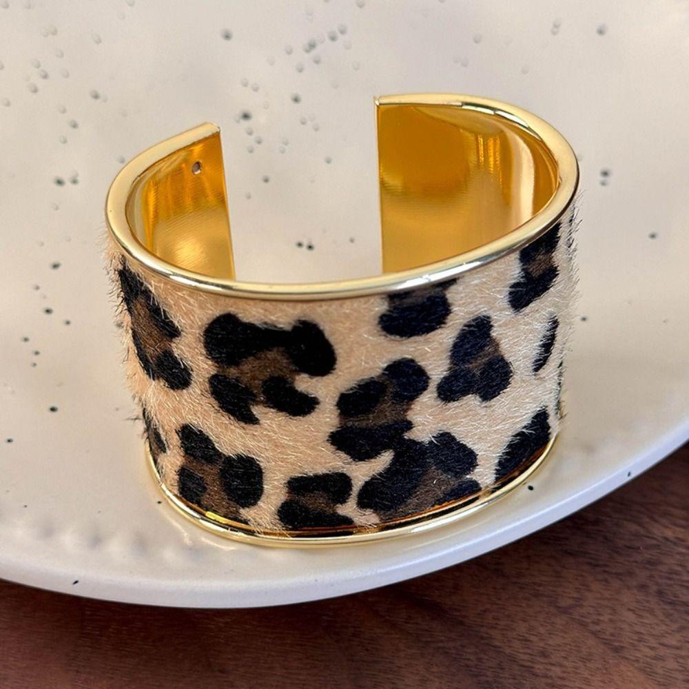 Metal Wide Bangle Leopard Print Bangles Alloy Jewelry Wide Cuff Bracelets  American Style