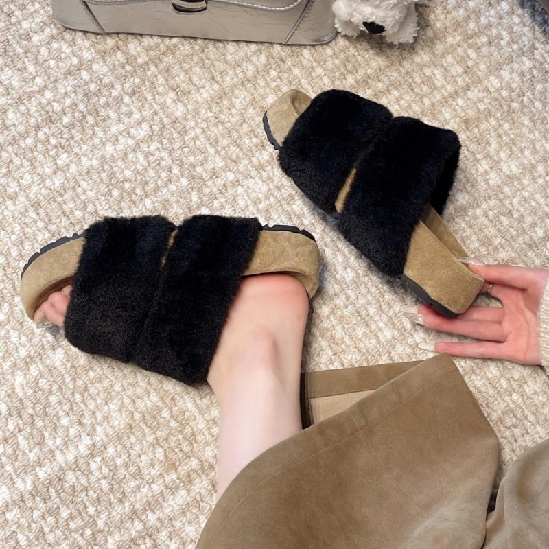 Fashion Elegant Versatile Women's Slippers 2025 Fashion Women's Thick Bottom Fluffy Fur Slippers Outside Slip On Open Toe Simple Slipper