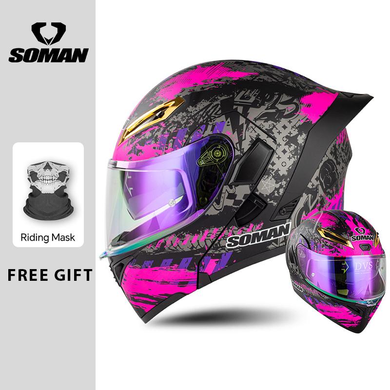 Four Seasons DOT Approved Flip Up Helmet Dual Visors Modular Helmets Full Face Motorcycle Helmet Motorbike Moped Racing