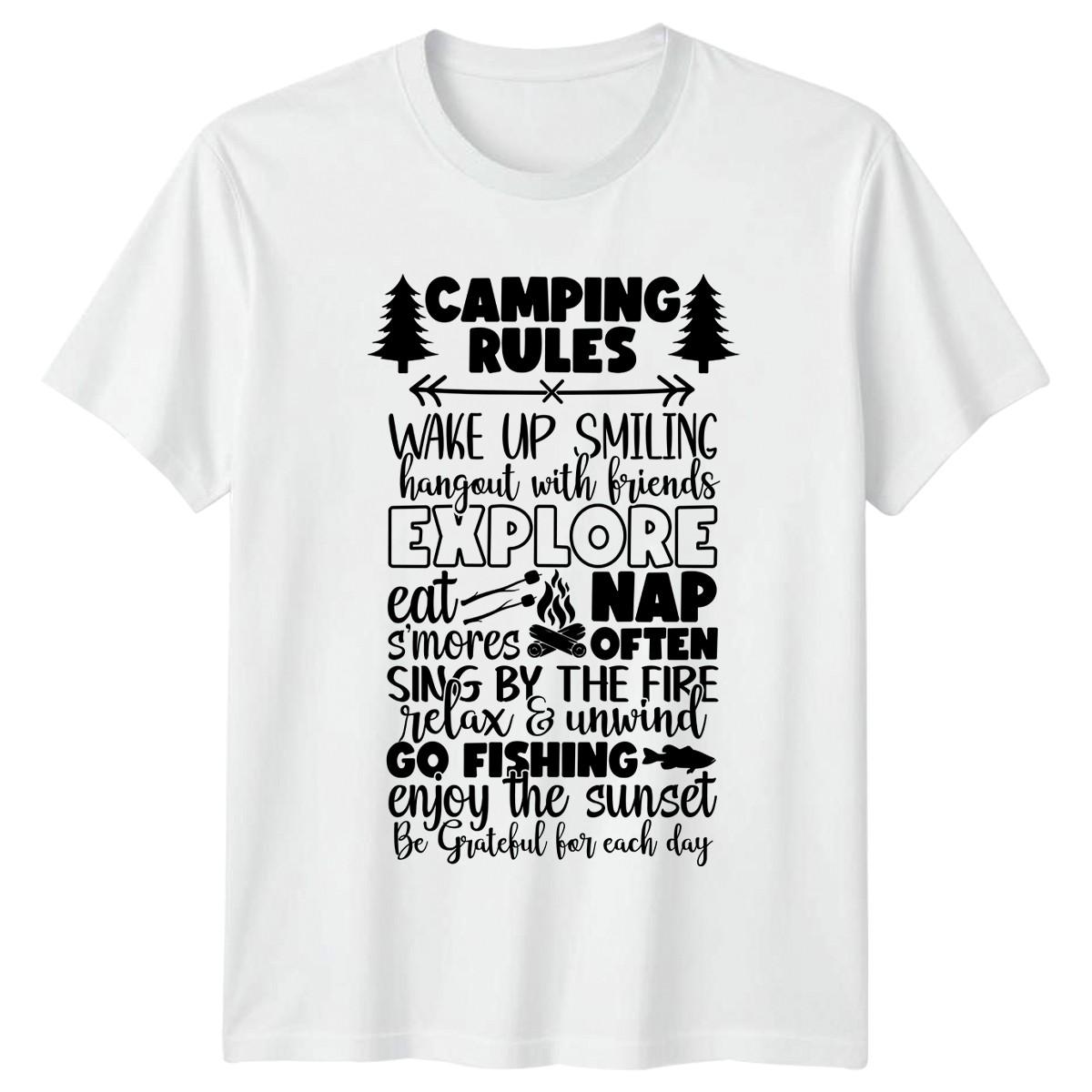 Camping Rules Wake Up Smiling Hangout T-Shirt Outdoors Adventure Camping M