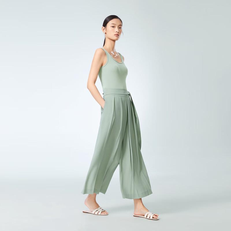 OVVOVV Women's Acetate Pleated Wide-Leg Culottes with Belt