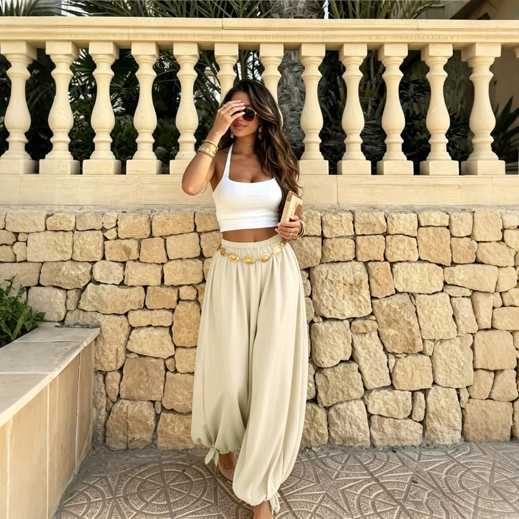 Women's Vintage Casual Wide Leg Pants Loose Fit Trousers for Daily Wear