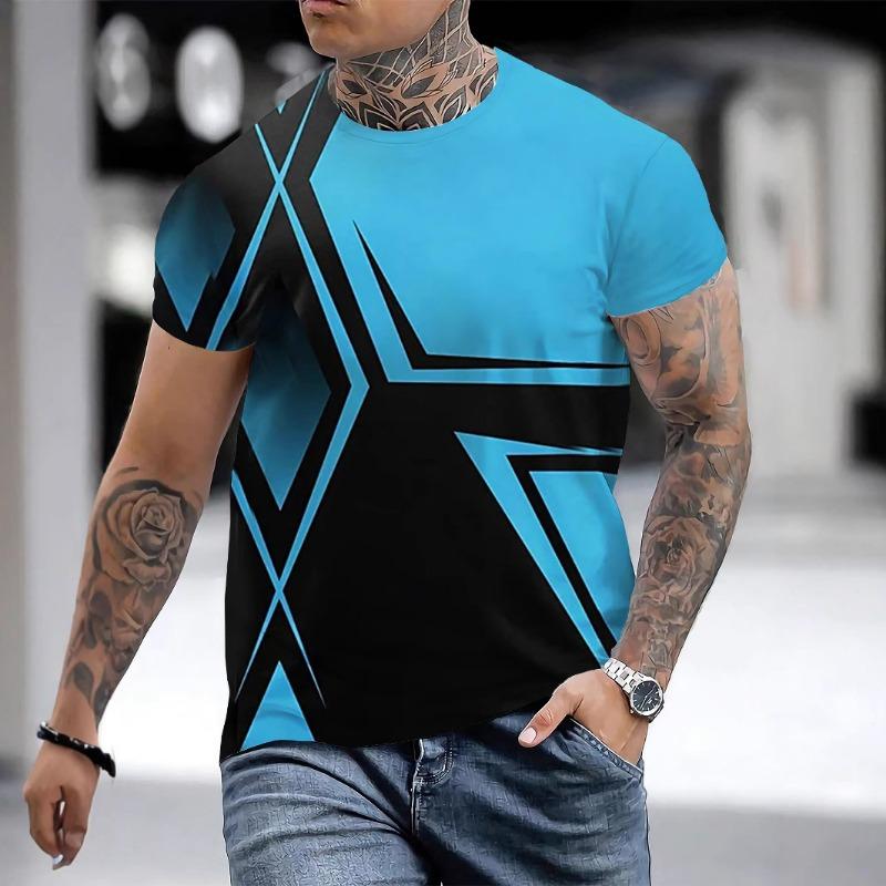 Letní tričko s krátkým rukávem a kulatým výstřihem s 3D digitálním potiskem Pánské