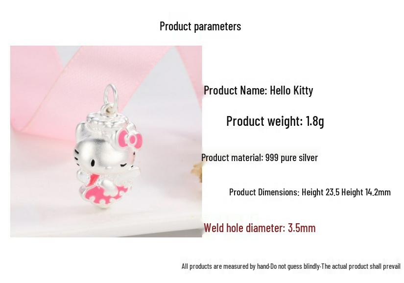 Sterling Silver Hello Kitty 3D Bow Pendant - Dancing Cat Jewelry Accessories
