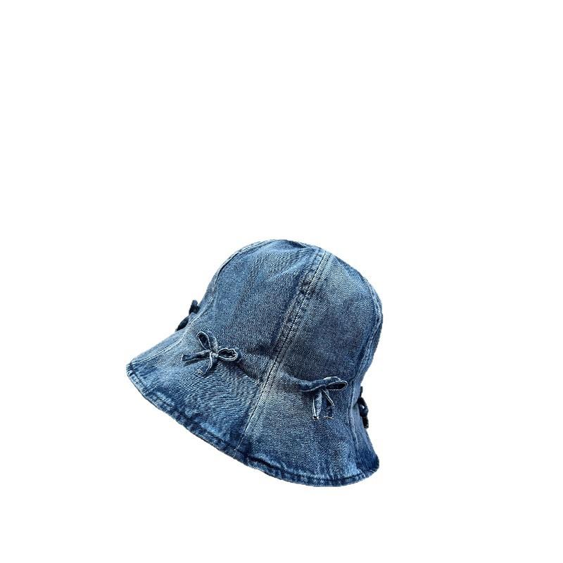 Pălărie de pescar din denim cu fundă dulce și versatilă, pălărie casual de primăvară și toamnă, pălărie bucket mică pentru față de damă, pălărie tip bazin, la modă
