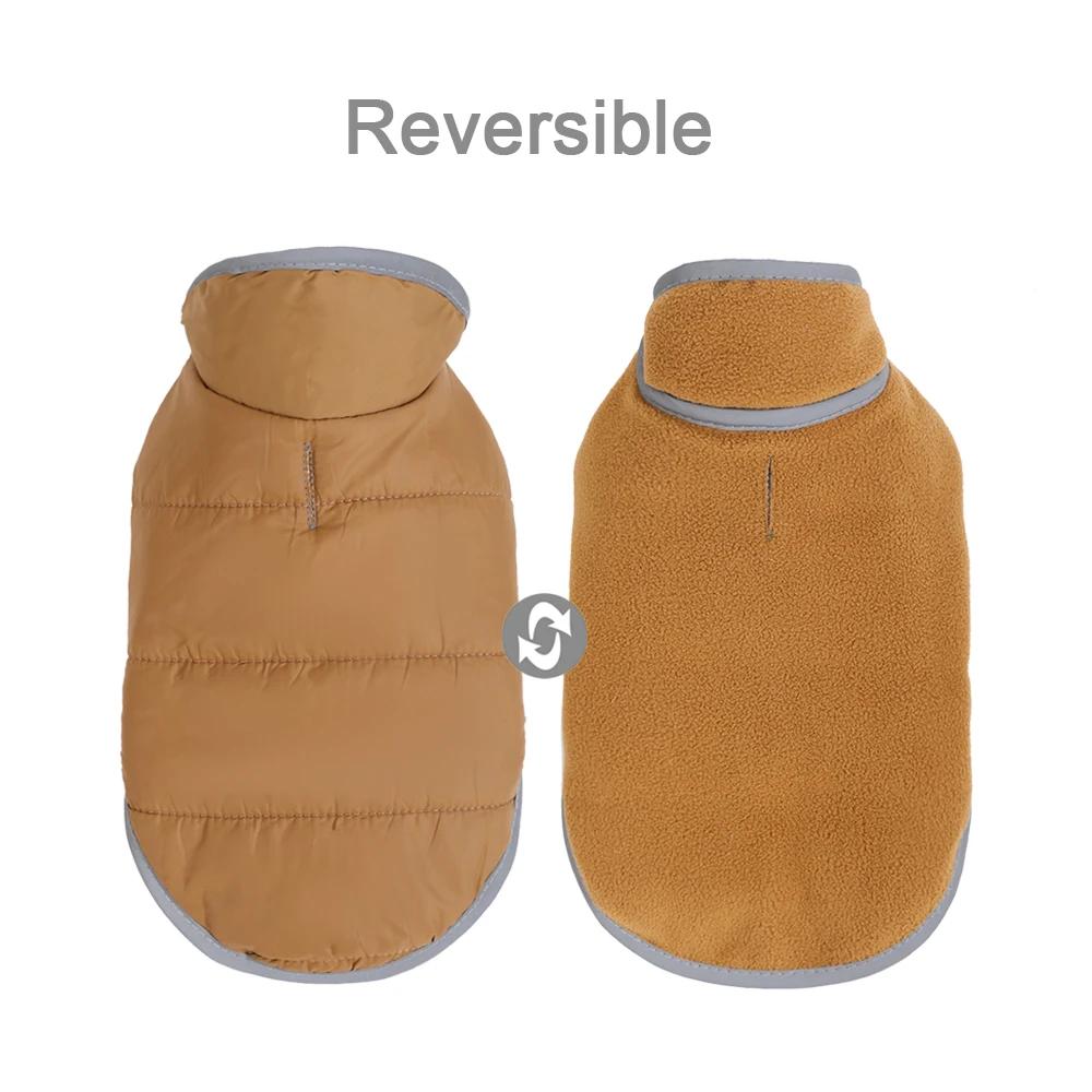 Pet Dog Coat Winter Reflective Clothes For Small Medium Dogs Cat Reversible Puppy Vest Jacket With Leash Hole Yorkie Pug Costume