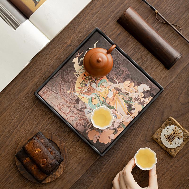 Water Absorbent Dry Brew Tea Tray Melamine Gongfu Tea Set Accessories Dunhuang Style Non Slip Tea Table for Home Hotel Use