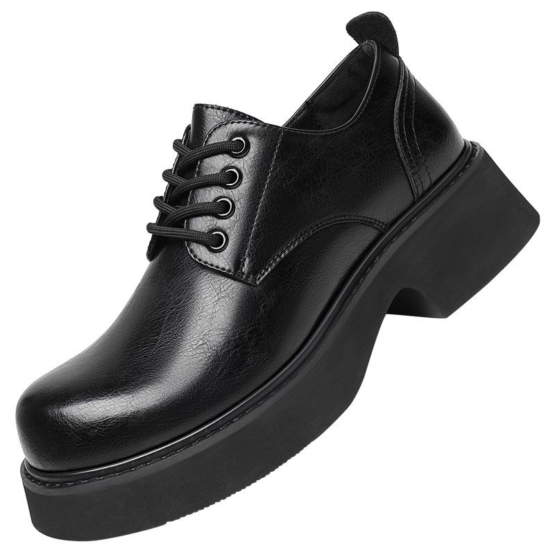 Premium leather shoes men's inner height increase of 8cm big head Martin shoes business dress leather platform wedding derby shoes