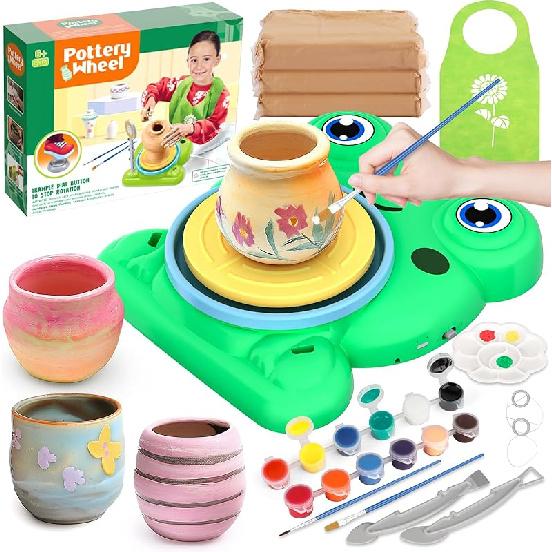 Pottery Wheel for Kids - Complete Pottery Painting Kit Arts and Crafts for Kids Ages 8-12 with 3 Pack Air Dry Clay Art Supplies Toys for Girls Boy