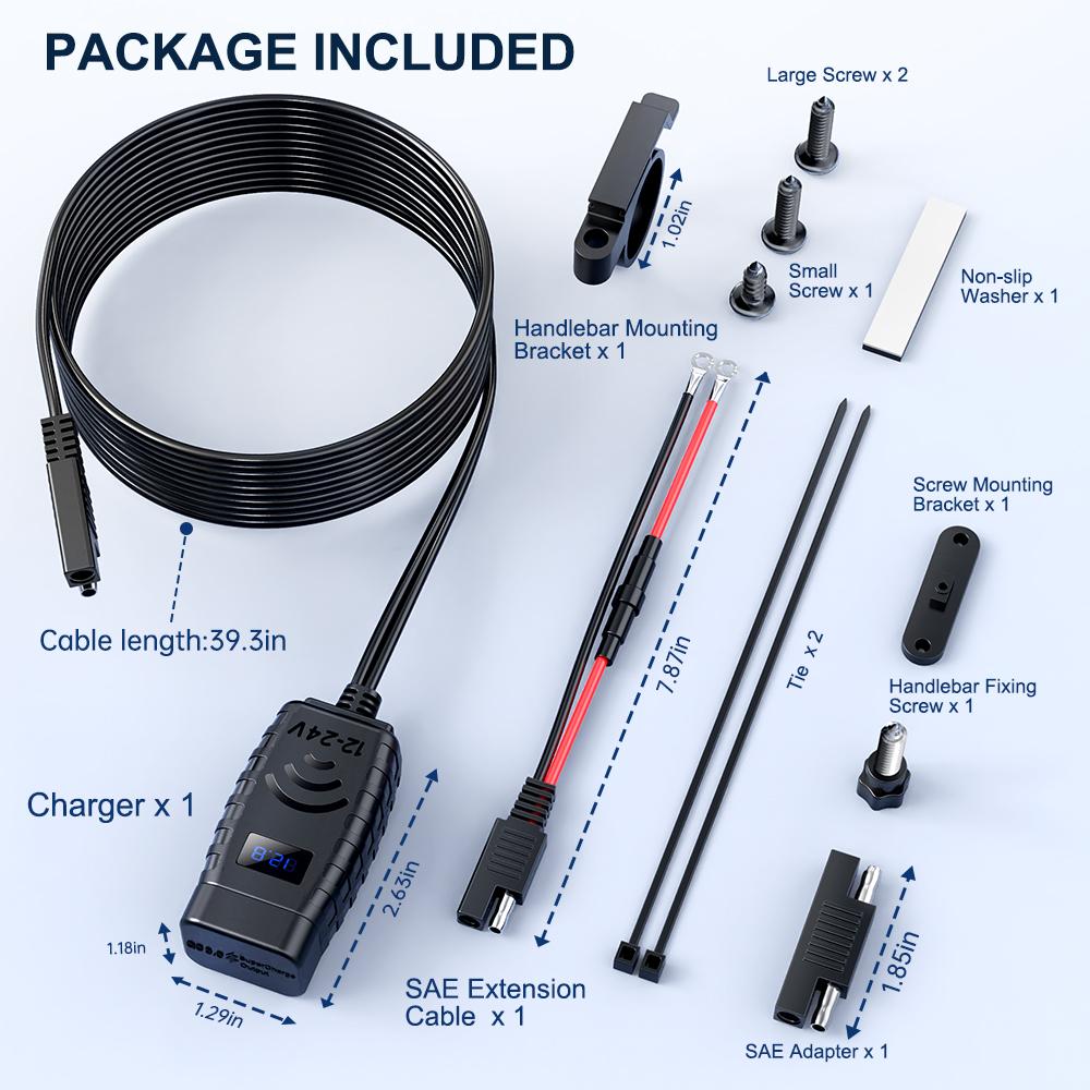 Motorcycle 48W Mobile Phone Quick Charger Waterproof and Dustproof  Intelligent Fast Charging Voltage Display ON/Off