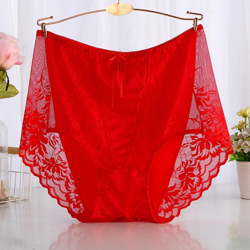 Plus Size Sexy Lace Seamless Panties High-Rised Mesh Briefs Soft Breathable Underpants Lightweight Underwear