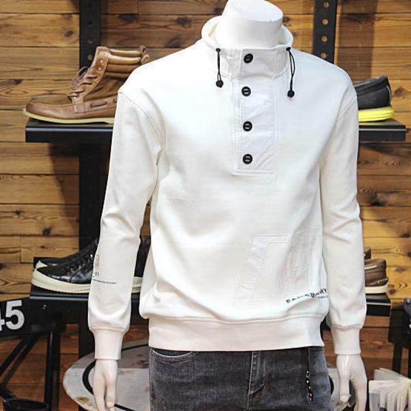 Men's 2025 Slim Fit Pullover Hoodie - Velvet Stand Collar, Stylish Autumn/Winter Base Layer Top