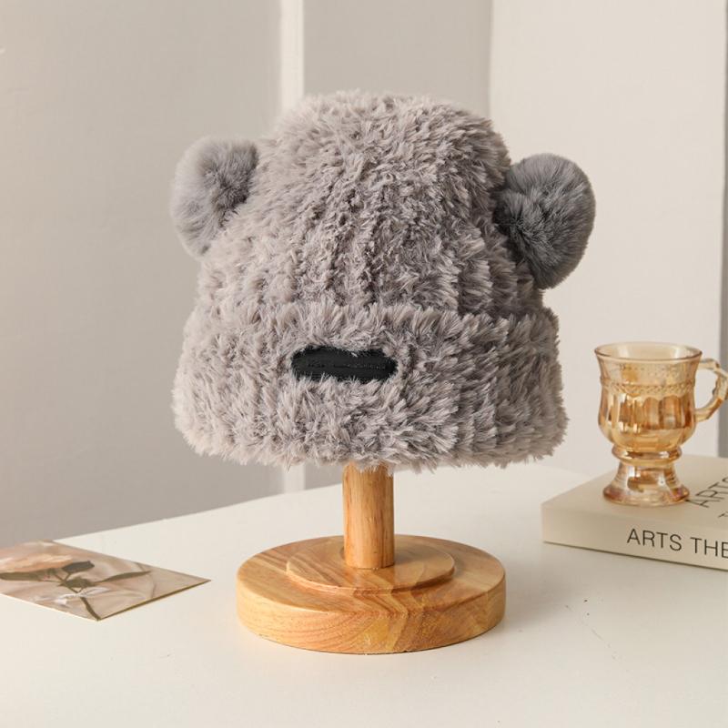 Plush Hat Winter New Women's Warm Thickened Ear Protection Hat Big Head Circumference Knitted Wool Hat