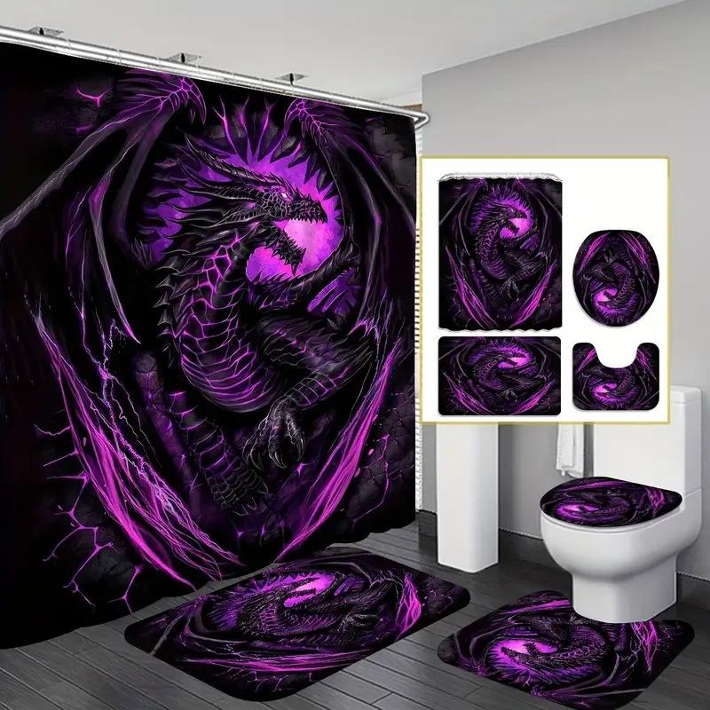 Romantic Rose Artistic Conception Series Digital Printing Shower Curtain Set Floor Mat Toilet Seat Four-Piece Set
