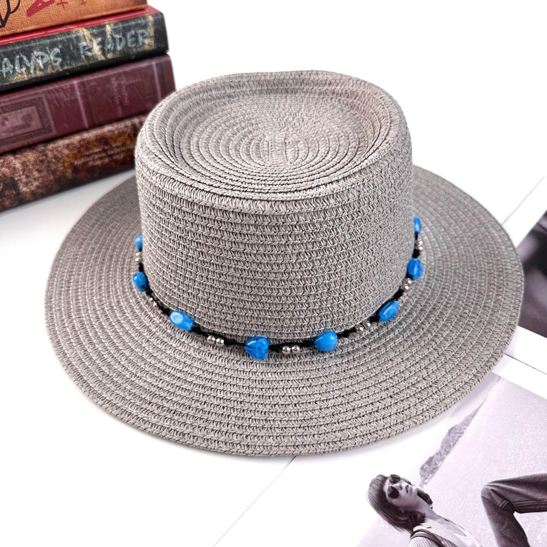Этническая соломенная шляпа, морской отдых, богемная шляпа, соломенная защита от солнца, соломенная шляпа, женская 56-58cm серый