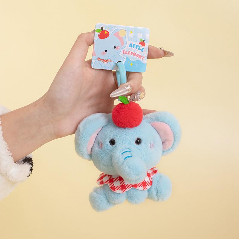 Adorable Apple Elephant Plush Keychain With Soft Fur Bag Ornament Doll Gift