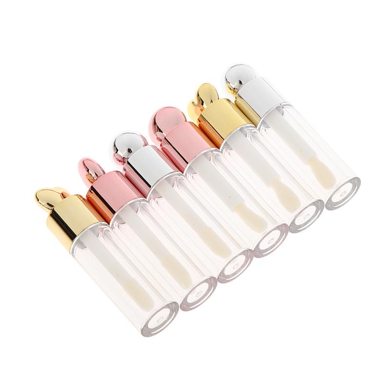 5ml Electroplated Lip Gloss Tube Transparent Pink/Gold/Silver Thick Rod Large Brush Head Empty Bottle Lips Glaze Container