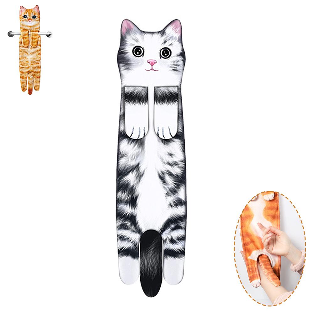 Funny Cat Hand Towel for Kitchen and Bathroom,  Cute Cat/Dog Decorative Hanging Towels Soft Christmas Cat Lovers Gifts for Women