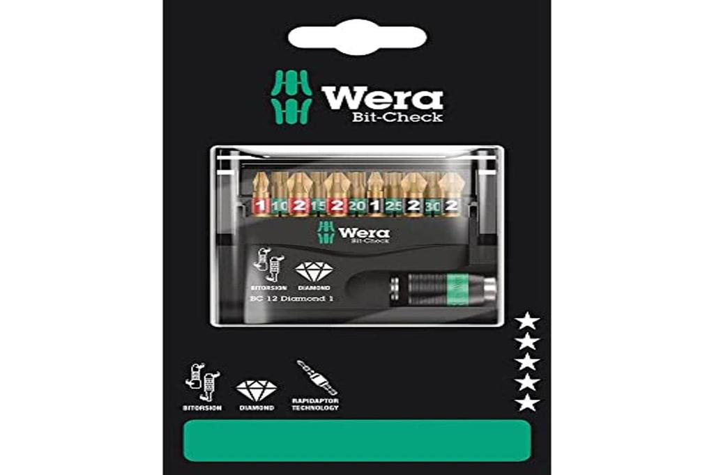 WERA Driver Bit and Holder Set with Case 12-Piece Diamond-Coated Bi-Torsion (136392)