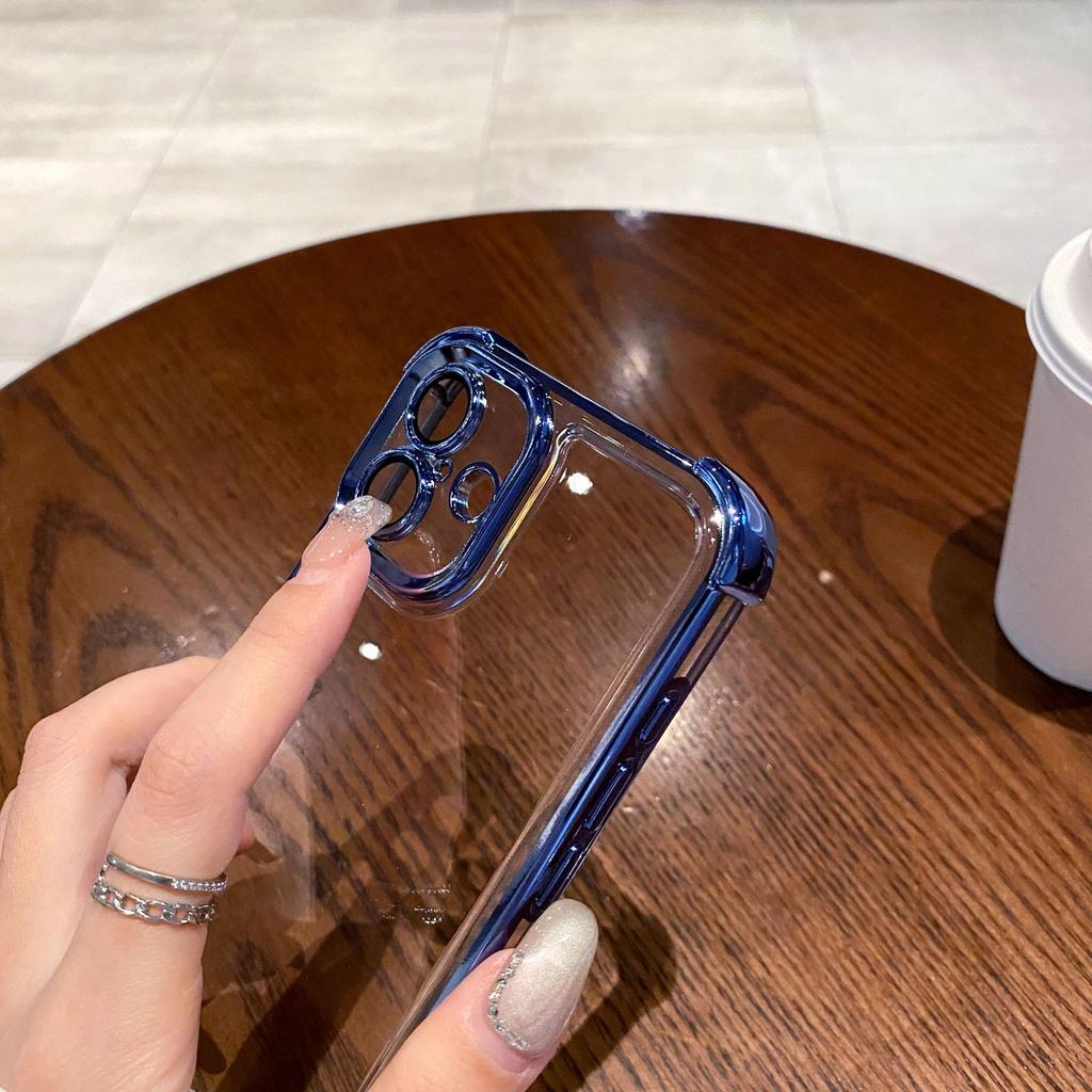 Applicable To IPhone16ProMax Electroplated Four Corner Anti-fall Transparent Mobile Phone Case Space Shell Apple 15 Hard Shell Soft Edge