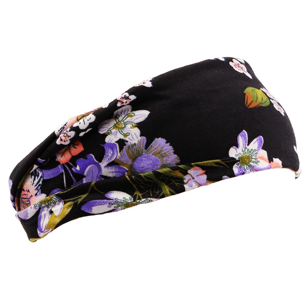 Women Floral Print Stretch Headband Wide Fabric Hair Band Soft Elastic Yoga Sports Hair Wrap