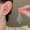 Sparkling Christmas Tree Earrings with Rhinestones & 925 Silver Needle