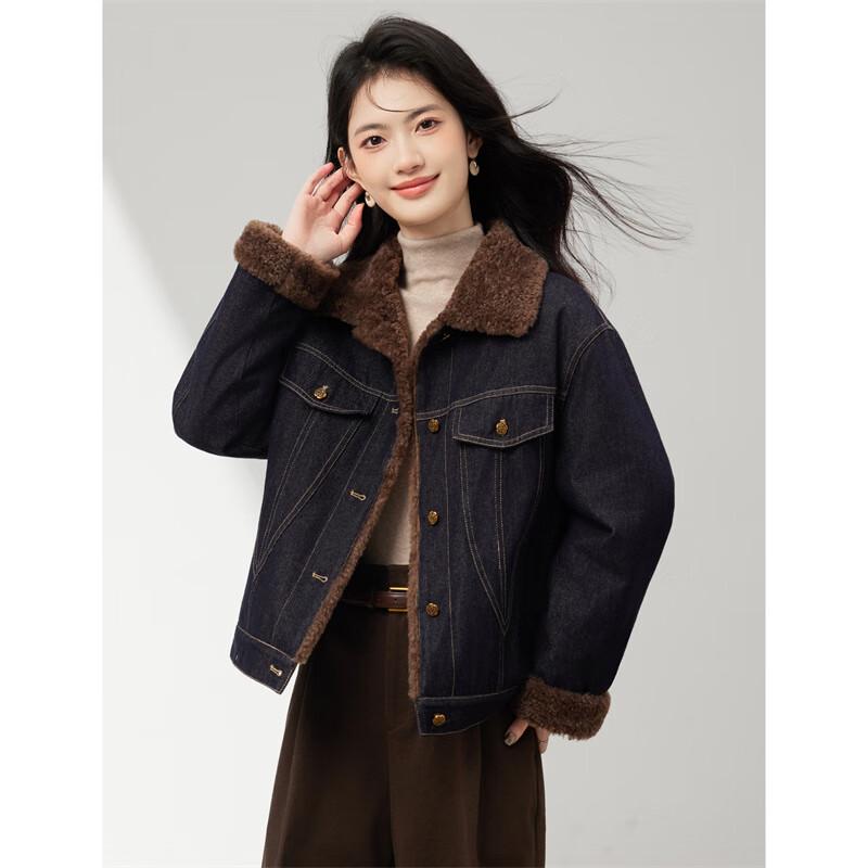 Warme Retro-Jeansjacke für Damen mit Federdaunen-Patchwork
