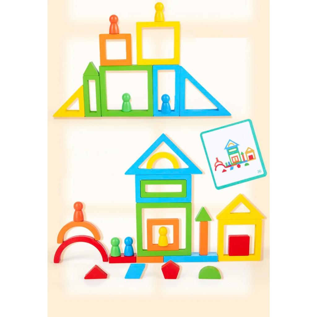 Wooden Toys DIY Assembled Rainbow Building Blocks Set Children Montessori Early Learning Stacked Balance Educational Toys