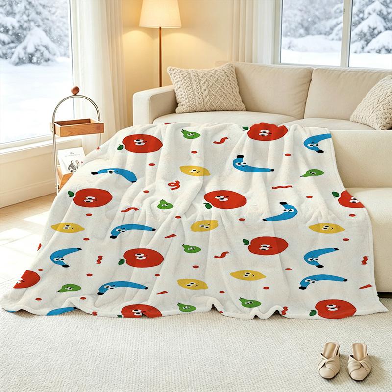 Lightweight Flannel Blanket, Cartoon Fruit Series, Soft & Cozy, Warm & Portable, Versatile Decor for Home, Car, Christmas & Halloween