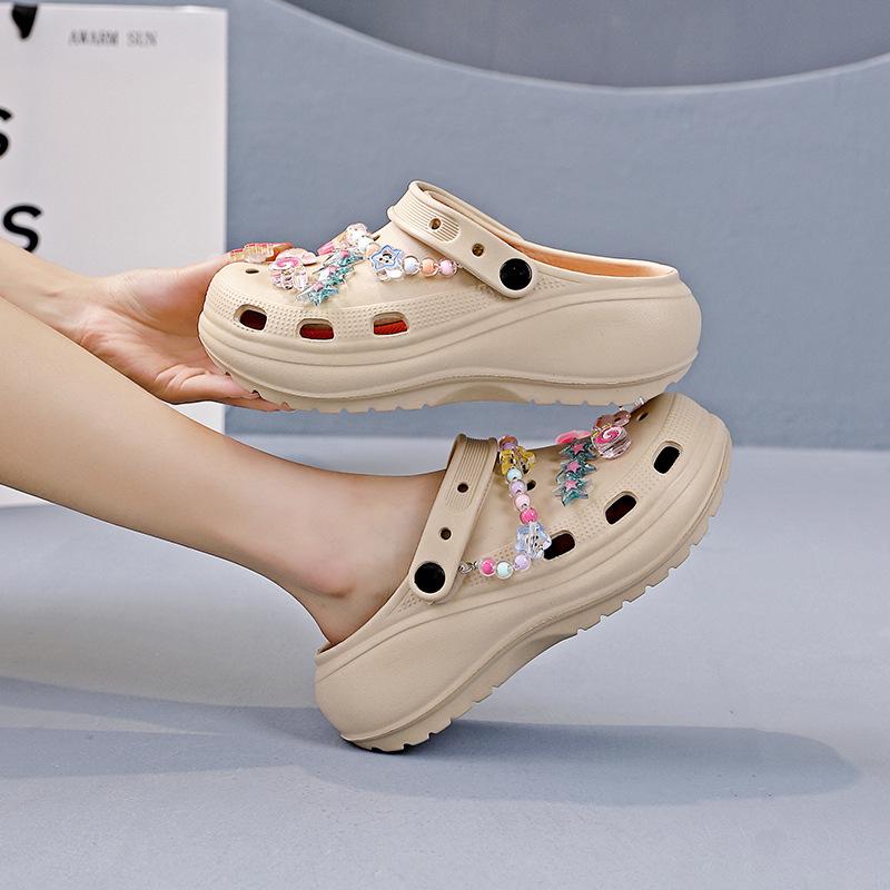 

Обувь Hole женская 2024 года, новая нескользящая дезодорирующая пляжная обувь, усиливающая наступление на дерьмо, eva cool, тапочки, верхняя одежда 12 36-37 абрикосовый