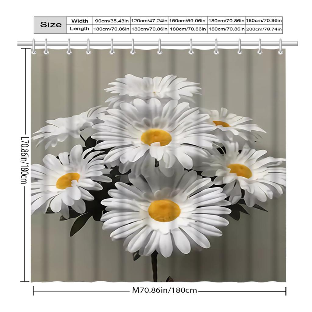 White Chrysanthemum Shower Curtain - High-End Elegant,Multifunctional, Durable Polyester for Bathroom Decor
